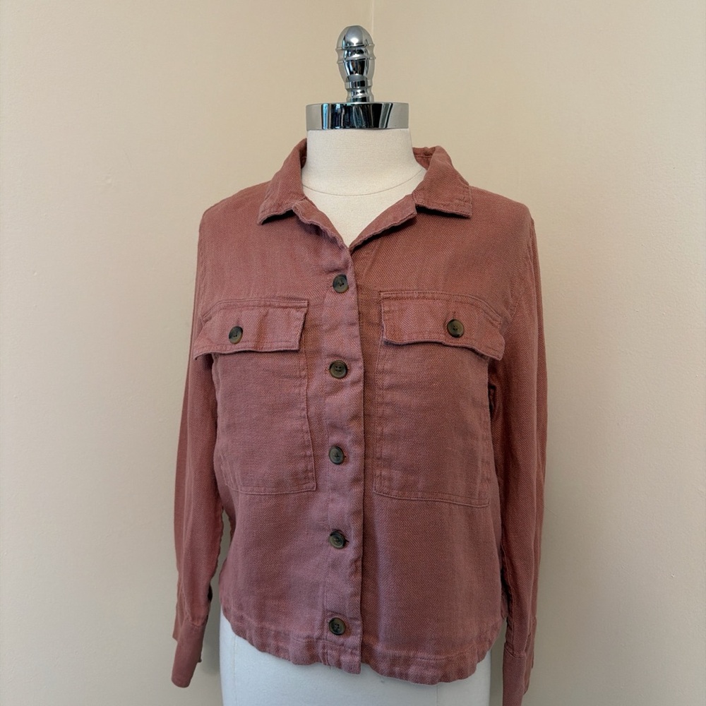 Joie Clay Pink Linen Boxy Shirt Jacket M